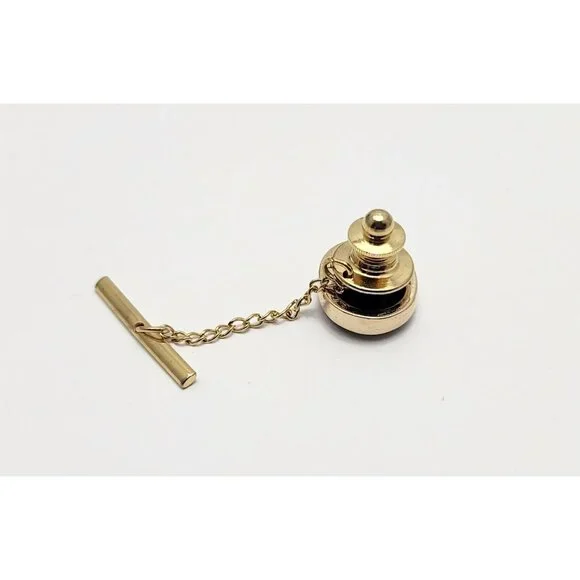 Vintage 14K Solid Yellow Gold Designer Black Onyx & Diamond Tie Tack Label Pin